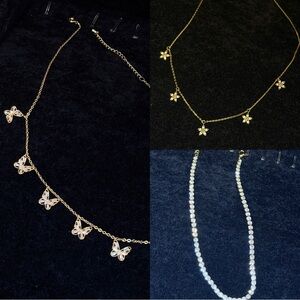 Sweetpeeps Gold Butterfly, Flower Charm, Diamond Chocker Necklace Set